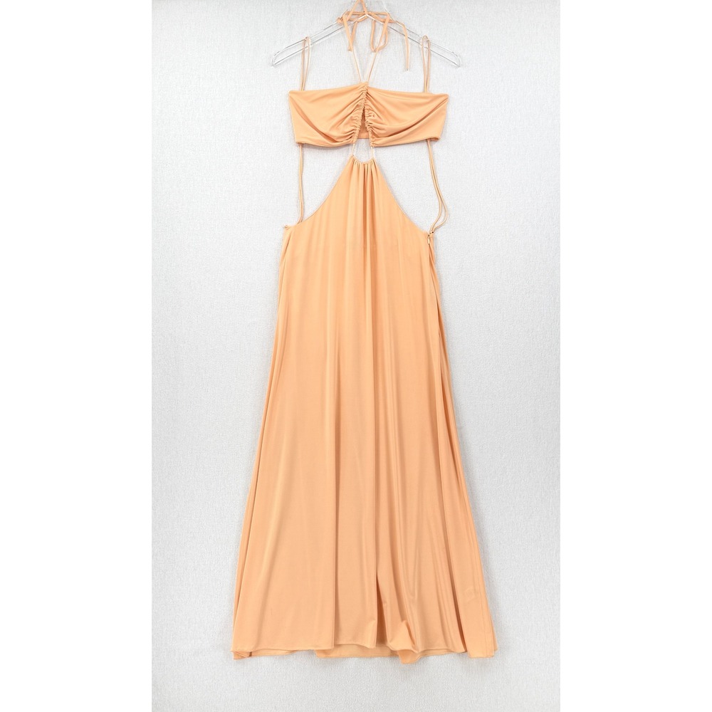 ROSETTA GETTY Ruched Cutout Maxi Dress Women 10 Peach Orange Gown Party Cocktail - Picture 5 of 16
